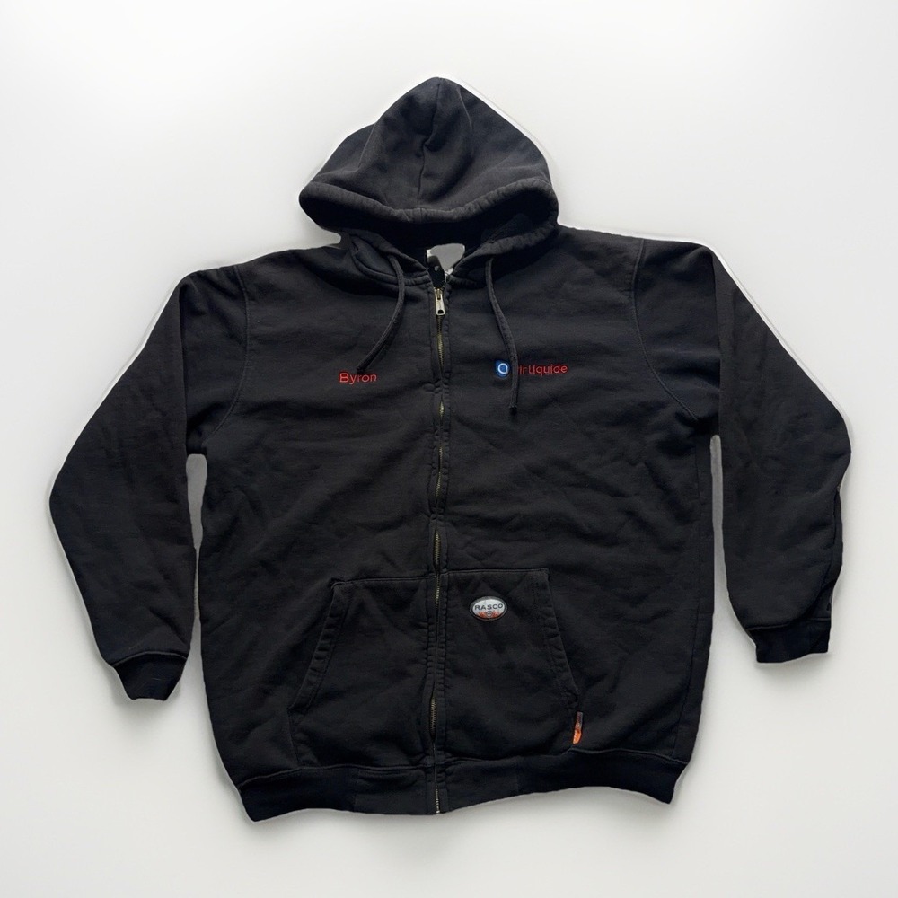 Rasco FR Jacket Mens XL Black Flame Resistant Zip Hoodie Air Liquide Workwear